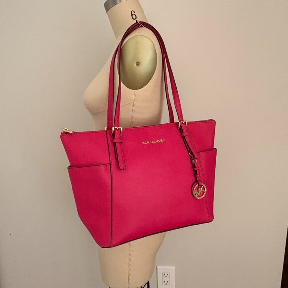 Michael Kors Jet Set Saffiano Leather Large Tote Pink - Picture 1 of 16